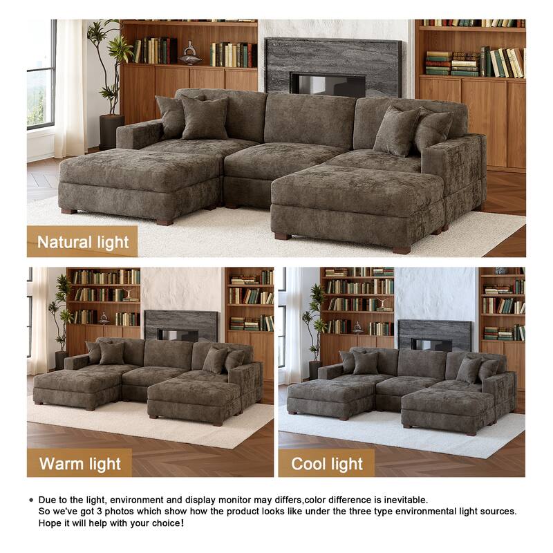 Oversized Chenille Modular Sectional Sofa Conversation Set with 2 Ottomans