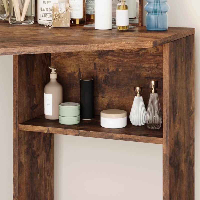Corner Vanity Desk with Lighted Mirror and Stool, 5 Drawers, Charging Station