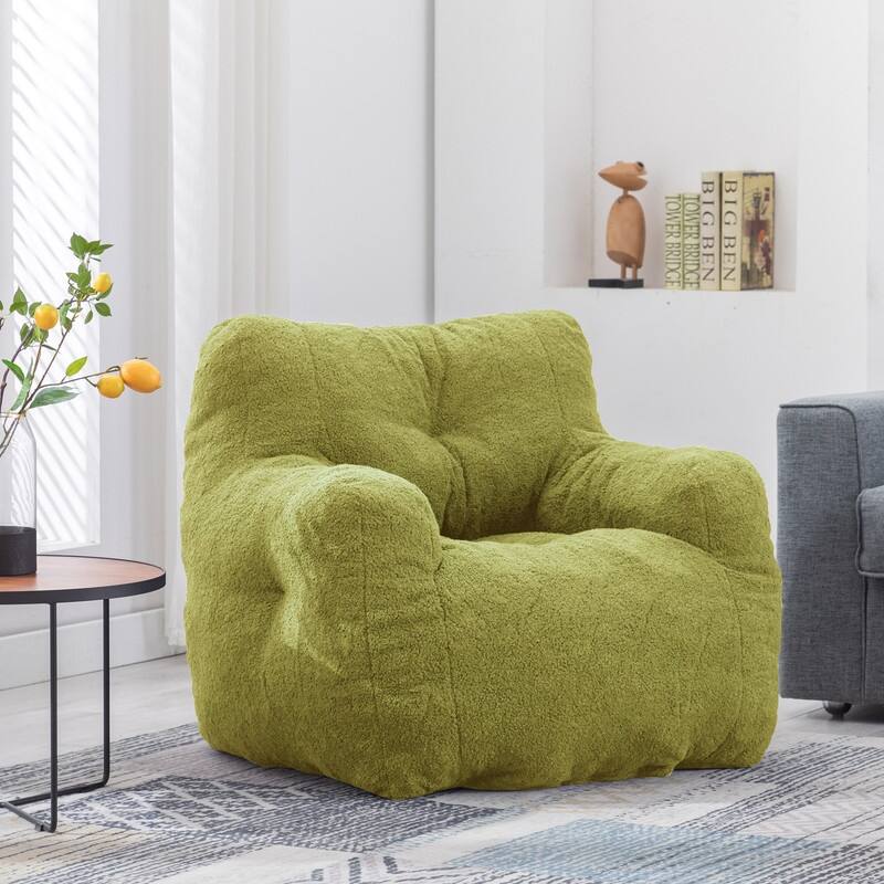 Grondin Mid-Century Modern Faux Fur Fabric Upholstery Bean Bag Chair Tufted Foam Padding Lazy Sofa with Armrests