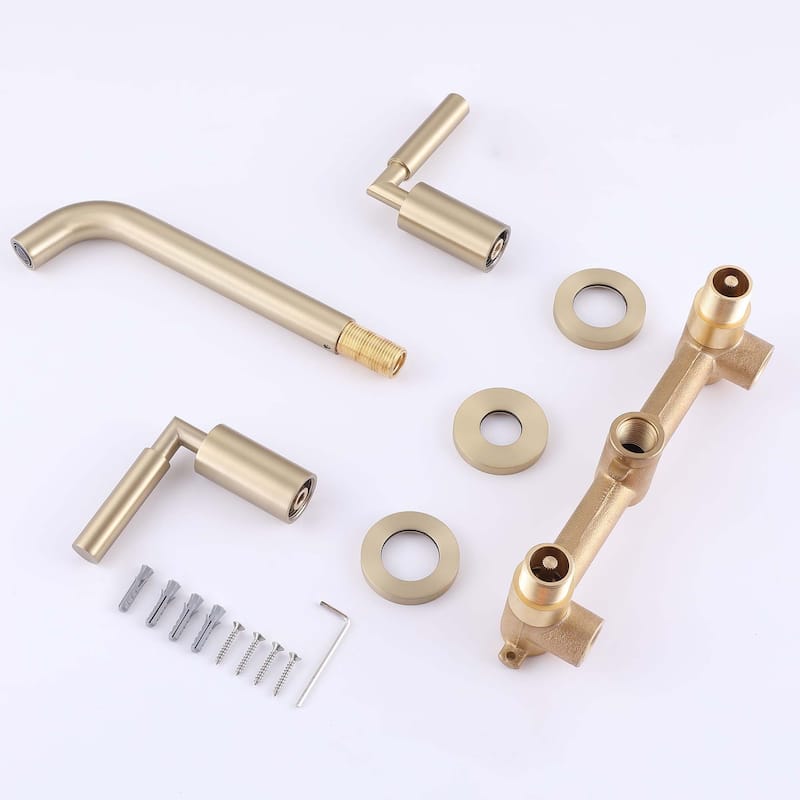 Wall Mount Bathroom Faucet 2 Handle Bathroom Sink Faucets 3 Hole Luxury Modern Mixer Taps With Valve