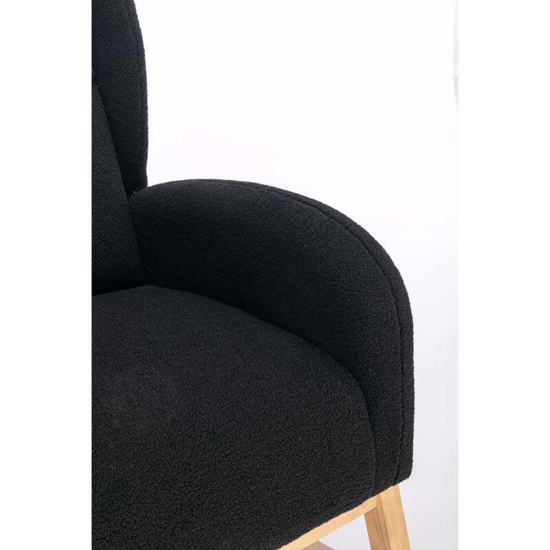 Glider Rocking Chair with Wing Back, Teddy Leisure Chair with Wood Legs, Upholstered Rocker Chair with Side Pocket