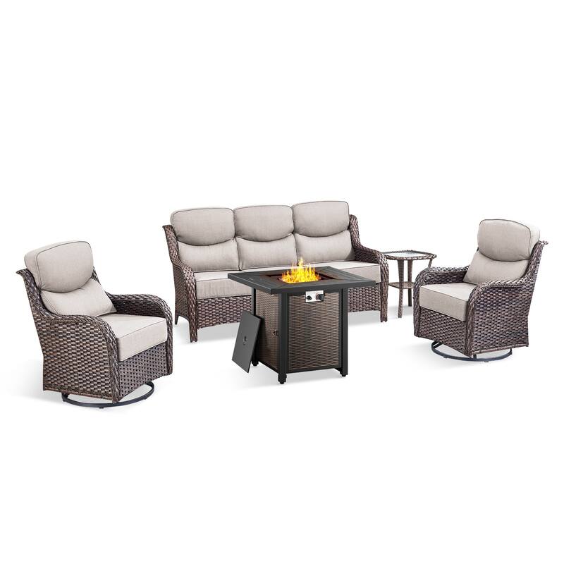 Pocassy 30 Inch Fire Pit Table with Sofa Swivel Chair Set