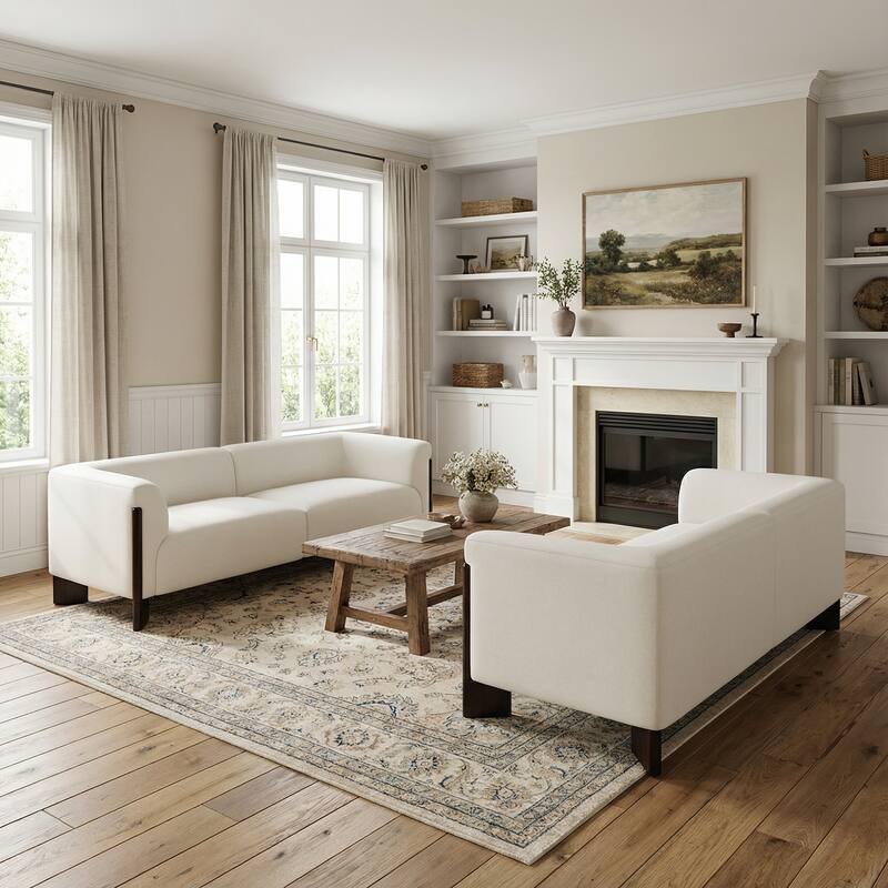 2 Set Modern Deep Seat Tuxedo Arms Sofa Loveseat