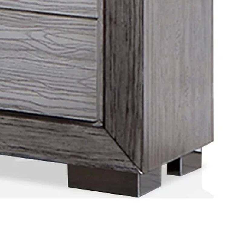 Brushed Gray/Chrome 3 Drawer 26 in. W Nightstand with Inbuilt Charging USB Port