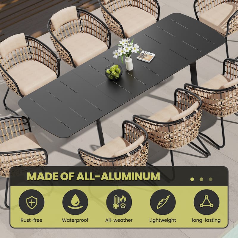 Outdoor Expandable Patio Dining Table Set Rectangular Extension Table with Chairs