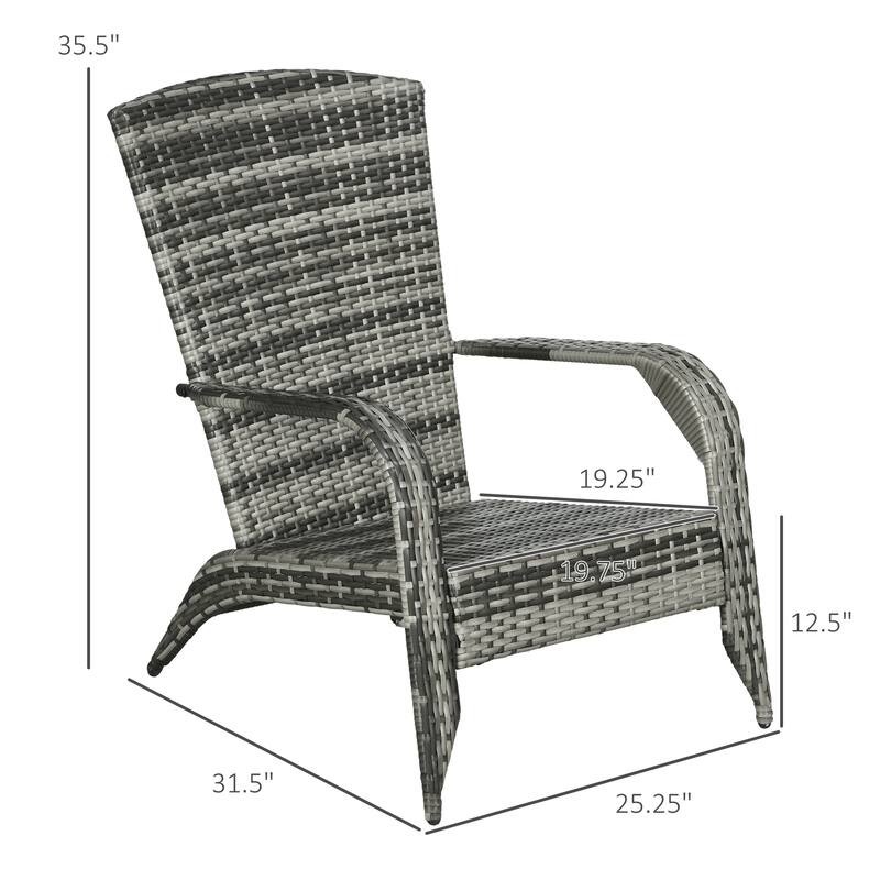 Outdoor Wicker Adirondack Chair, Patio Fire Pit Chair with Soft Cushions, Tall Curved Backrest & Armrests