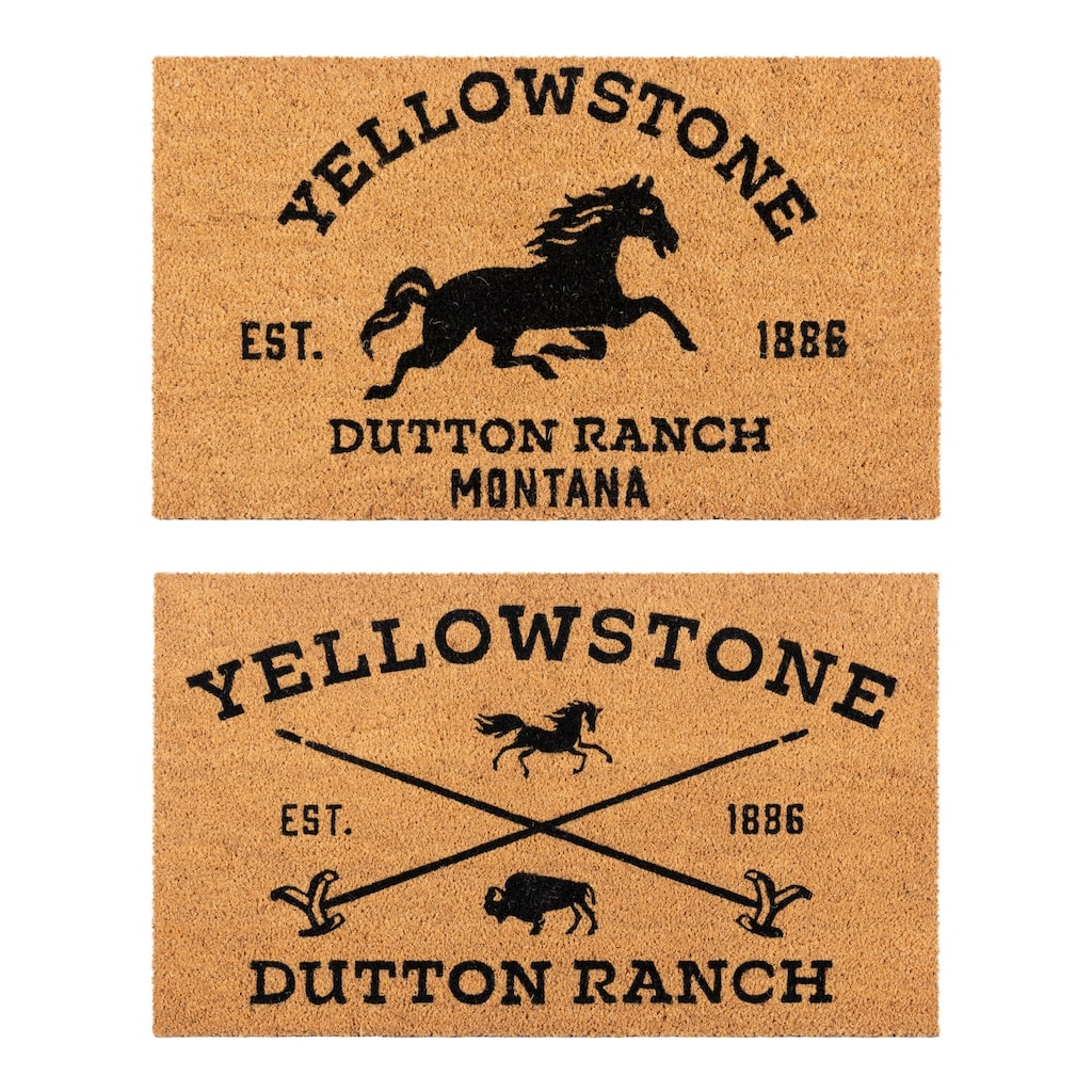 Licensed Paramount TV Series Yellowstone 'Dutton Ranch' Coir Indoor/ Outdoor Door Mats, 2PK
