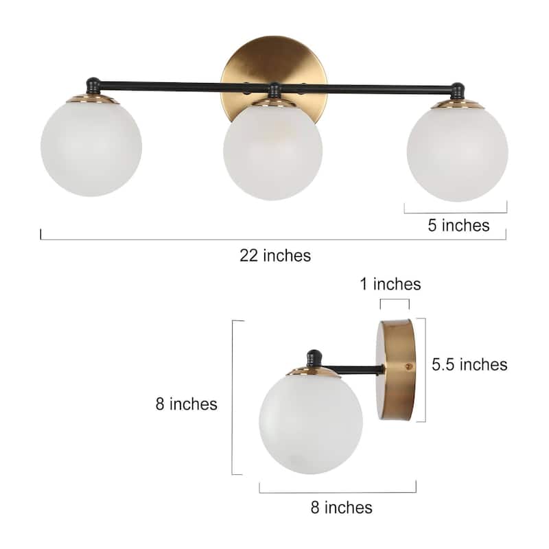 Modern 2/3-Light Black Gold LED Bathroom Vanity Light Globe Glass Wall Sconces