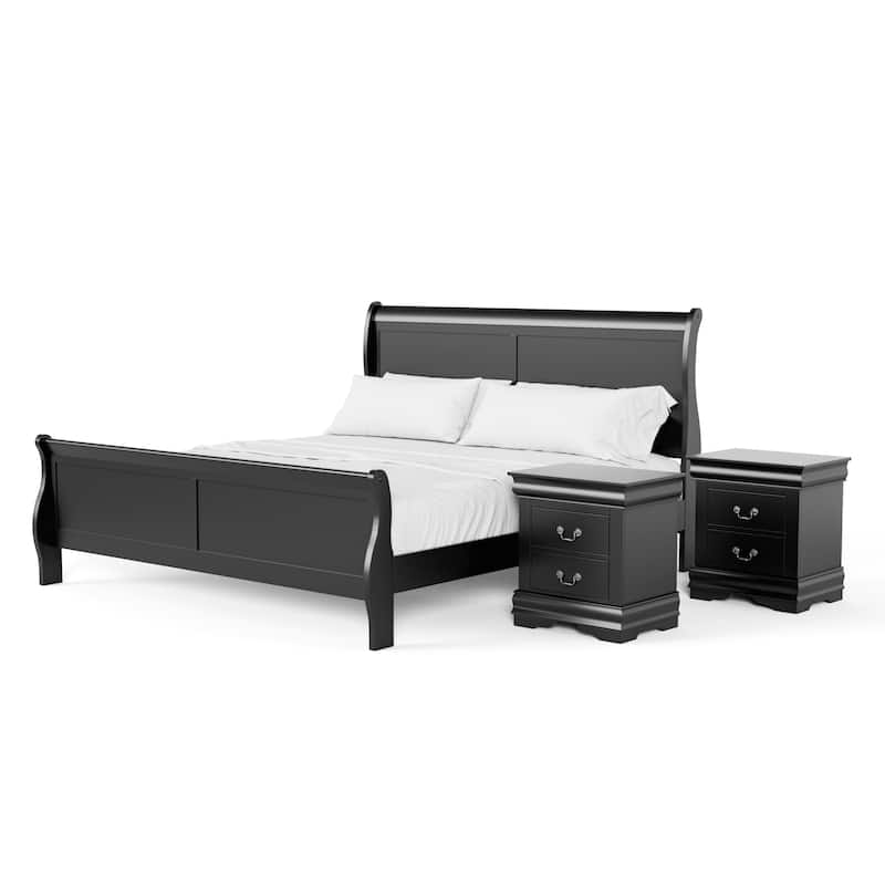 Furniture of America Mayday Traditional Solid Wood 3-Piece Bed and 2 Nightstand Bedroom Set
