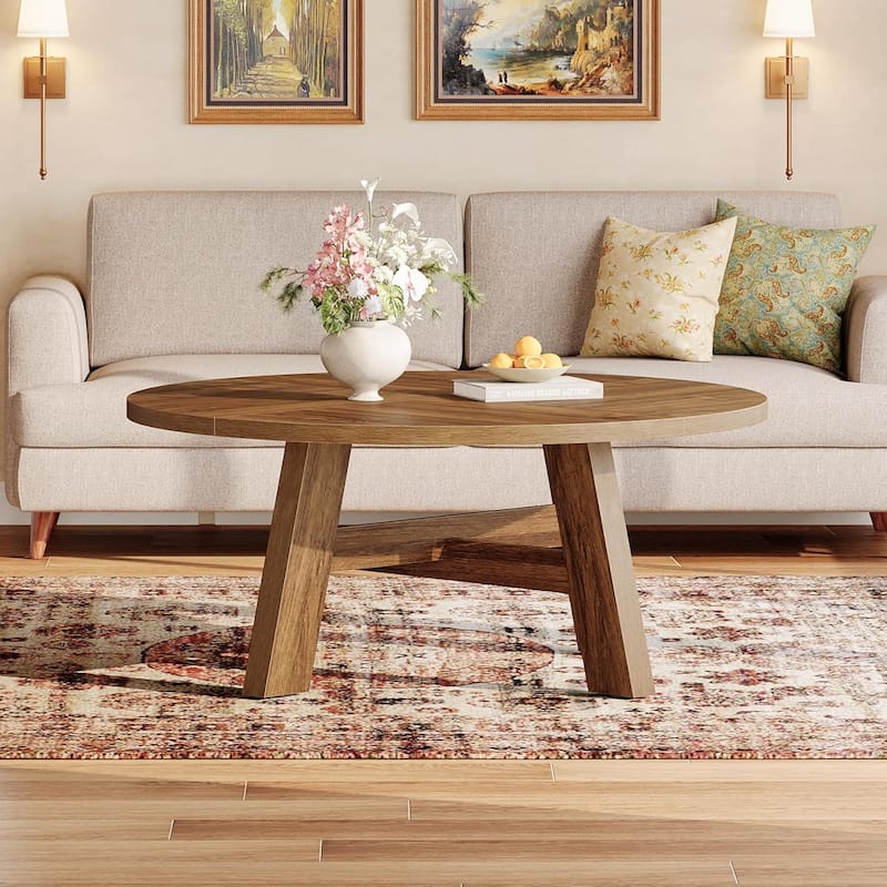 39" Round Coffee Table, Mid Century Modern Circle Center Tables for Living Room - 39.37" L × 39.37" W × 17.7" H