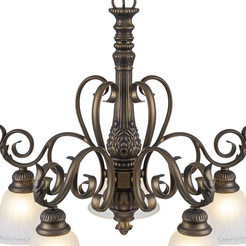 5-Light Oil Rubbed Bronze Chandelier Glass Bell Shades Traditional - Dia.26.81-in