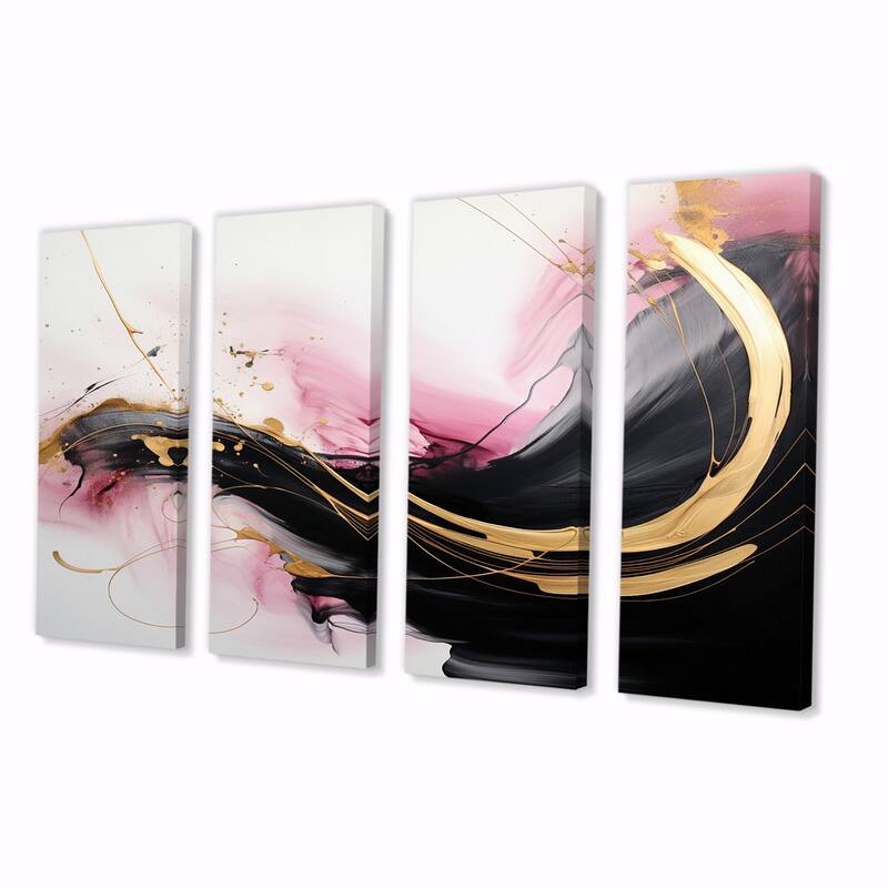 Designart "Abstract Gold Wave Pink And Black I" Abstract Multipanel Wall Decor set