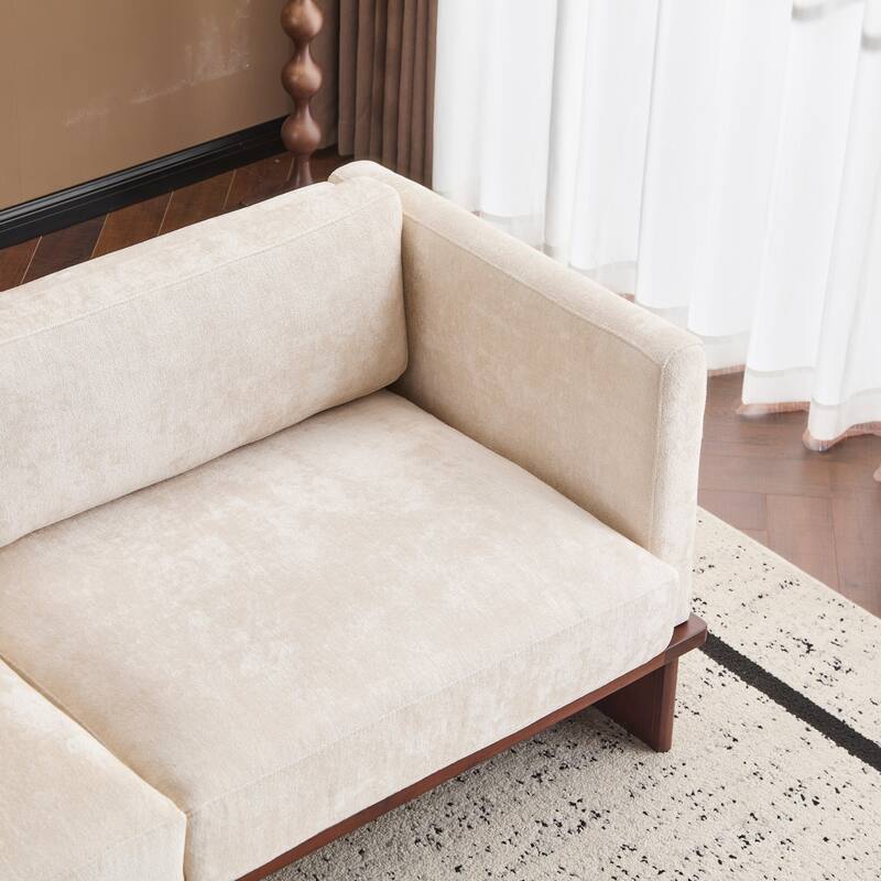 77 inch Square Arm Modern 3 Seater Boucle Sofa Upholstered Couch with Solid Wood Base