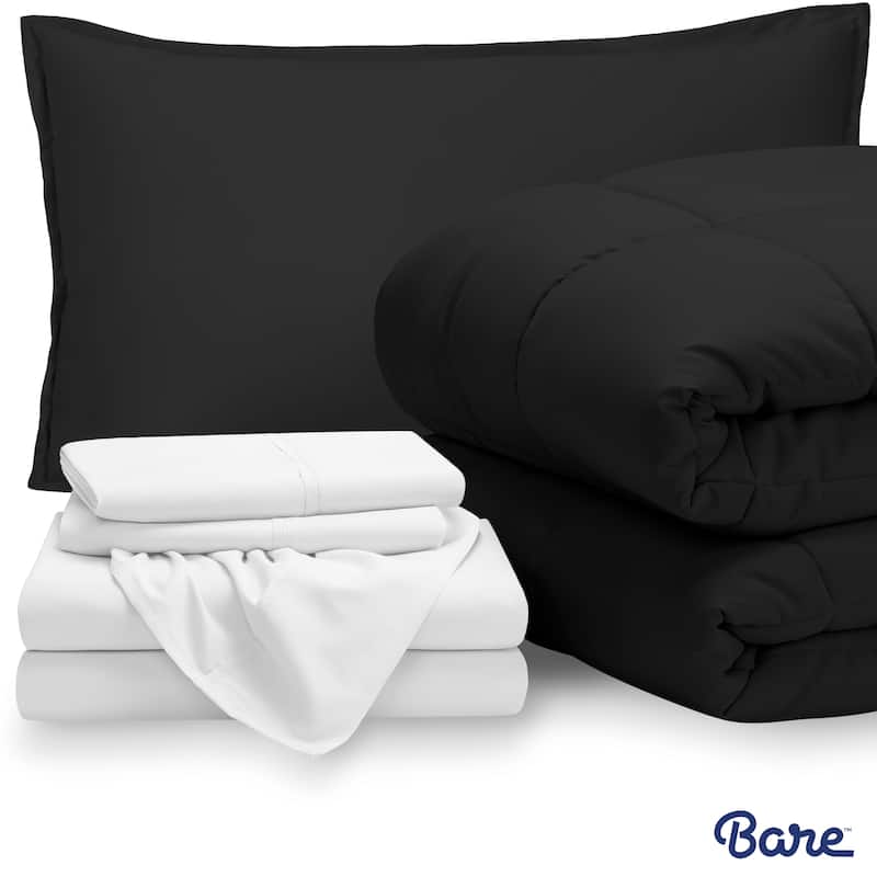 Bare Home Bed-in-a-Bag Down Alternative Comforter & Sheet Set - Black/White - Twin