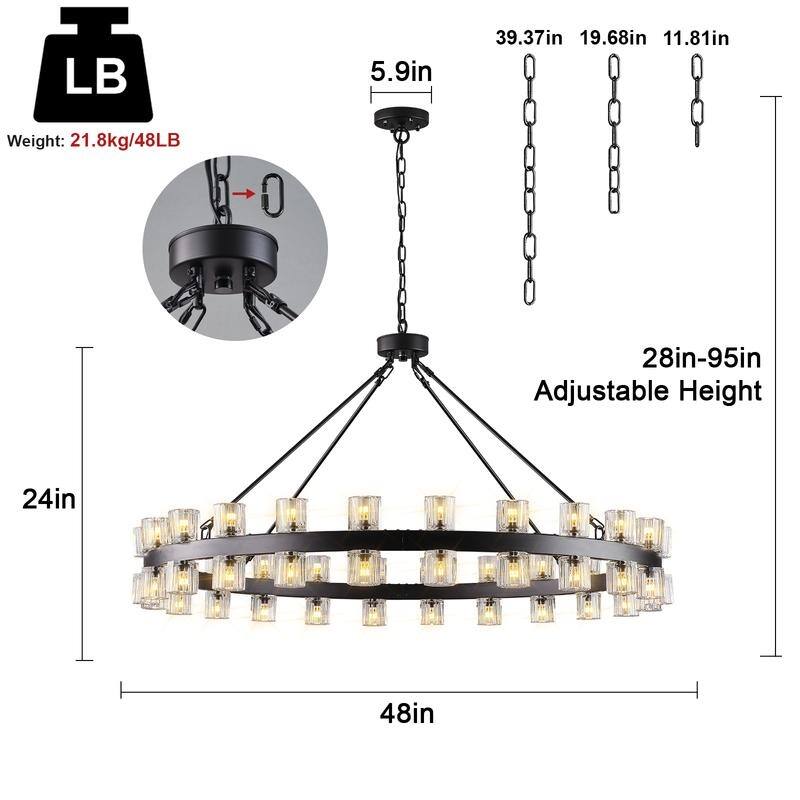 KAYLA Wagon Wheel Chandelier With Crystal Shade