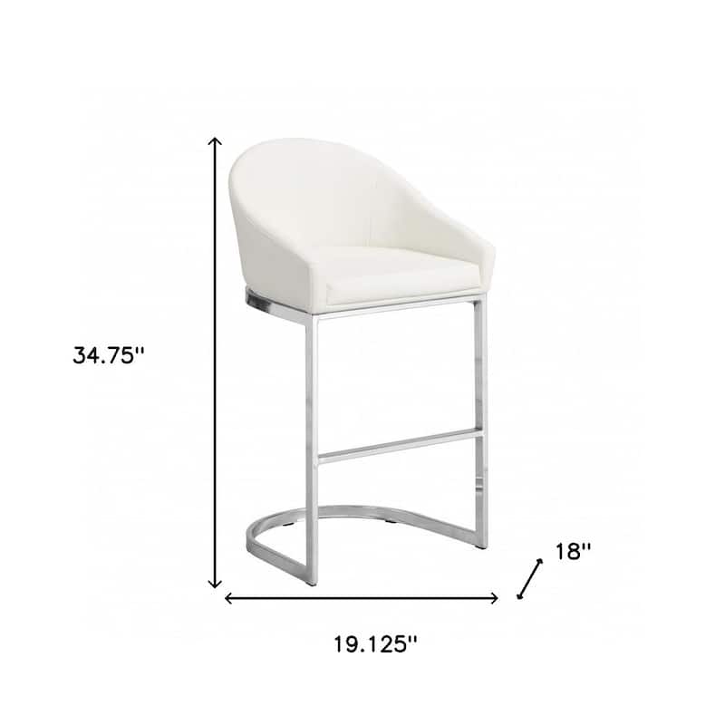 HomeRoots 35" White and Silver Faux Leather and Steel Low Back Bar Height Bar Chair