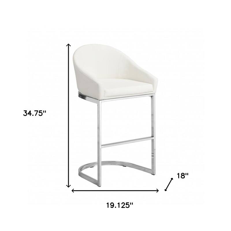HomeRoots 35" White and Silver Faux Leather and Steel Low Back Bar Height Bar Chair