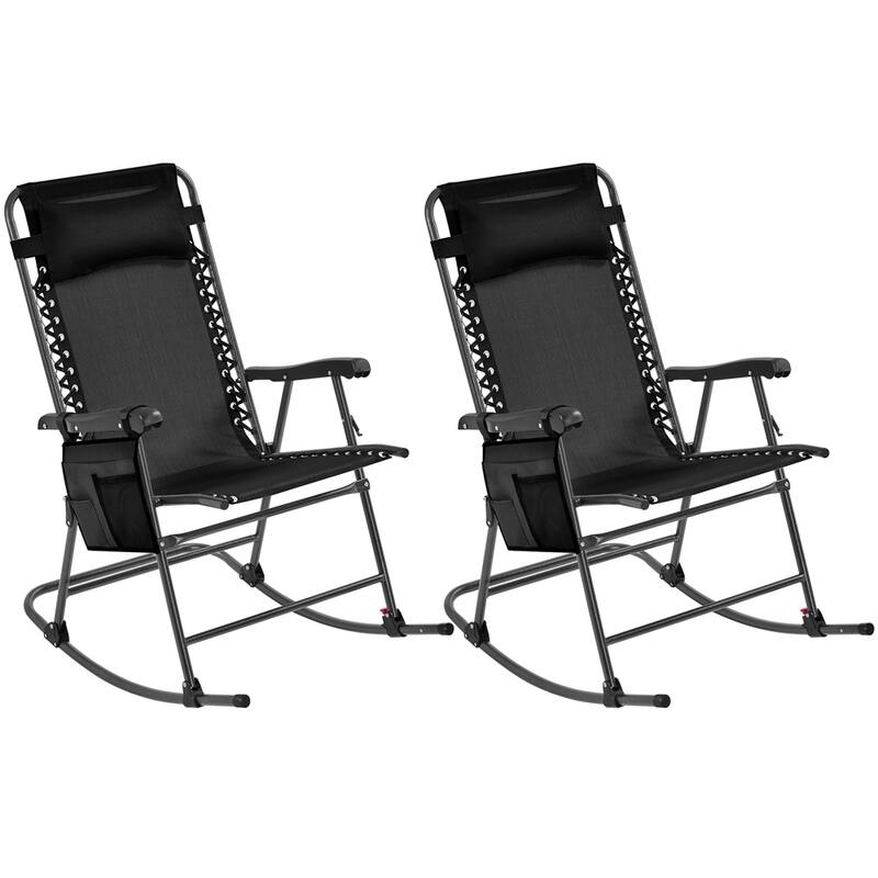 Yaheetech 2pcs 26in Rocking Chair Foldable Outdoor Lounge Chair - Black