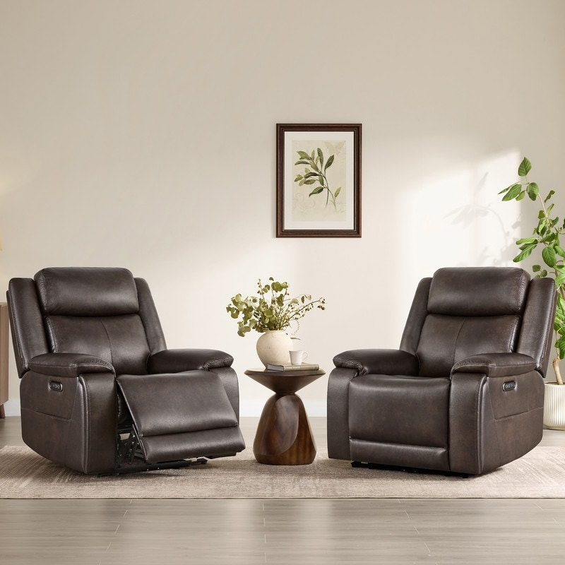Dual Motors Genuine Leather Power Recliner Wall Hugger with Headrest