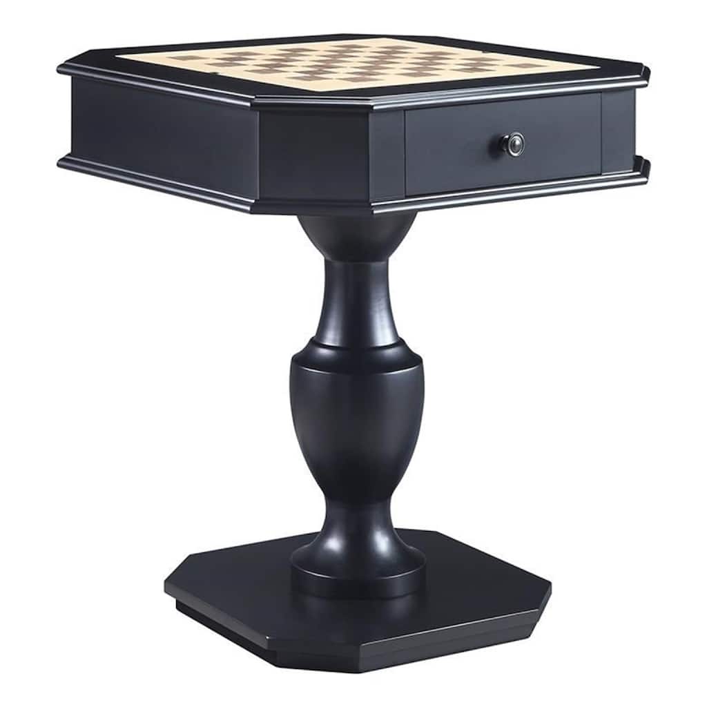Susy 28 Inch Wood Reversible Board Game Table with Pedestal Stand, Black