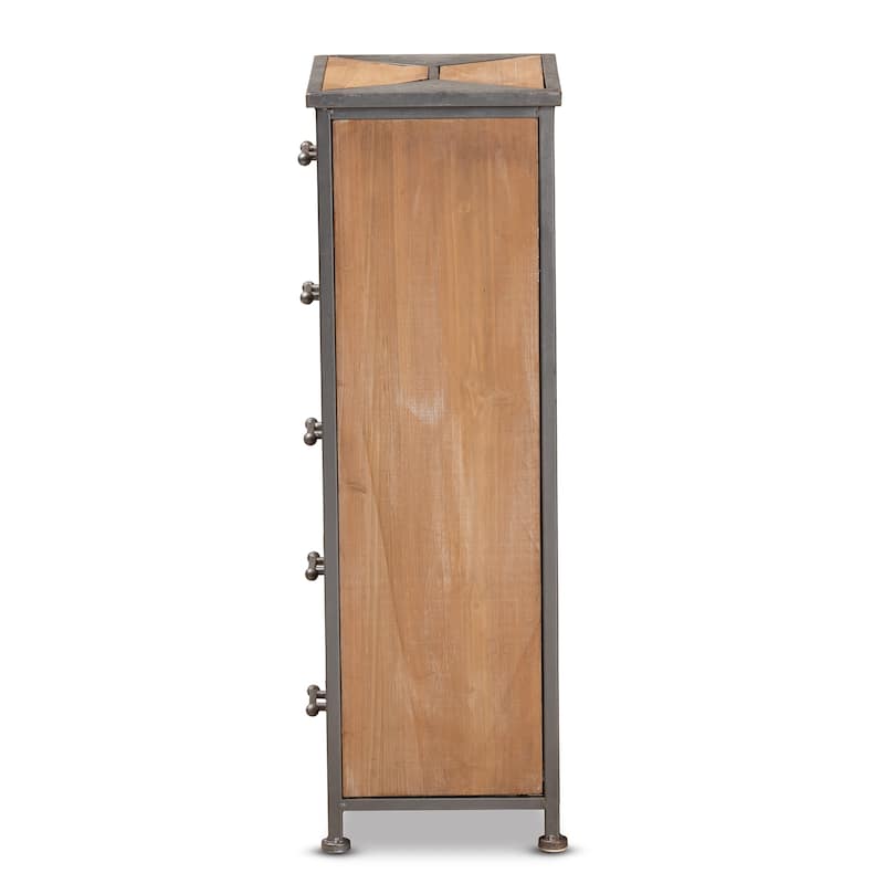 Laurel Grey Metal and Oak Brown Wood 5-Drawer Storage Cabinet