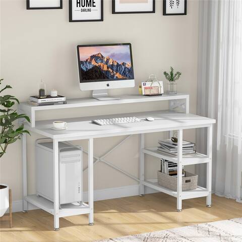 Computer Desk with Monitor Shelf & Shelves & CPU Stand