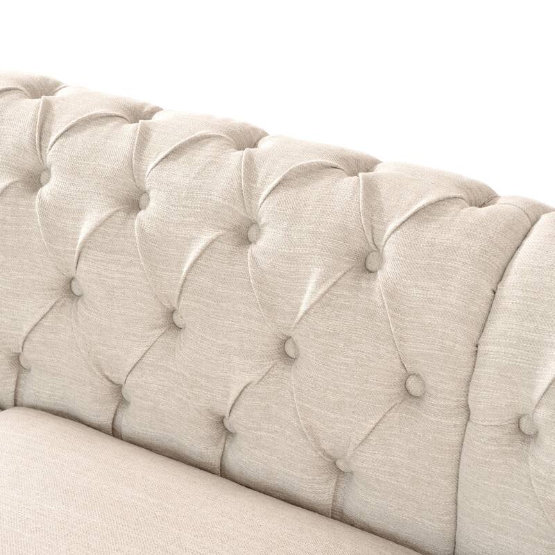 L-Shaped Sectional Sofa with Nailhead Trim & Wooden Legs, Comfy Tufted Upholstered Sofa, Large 6-Seater Sofa for Living Room