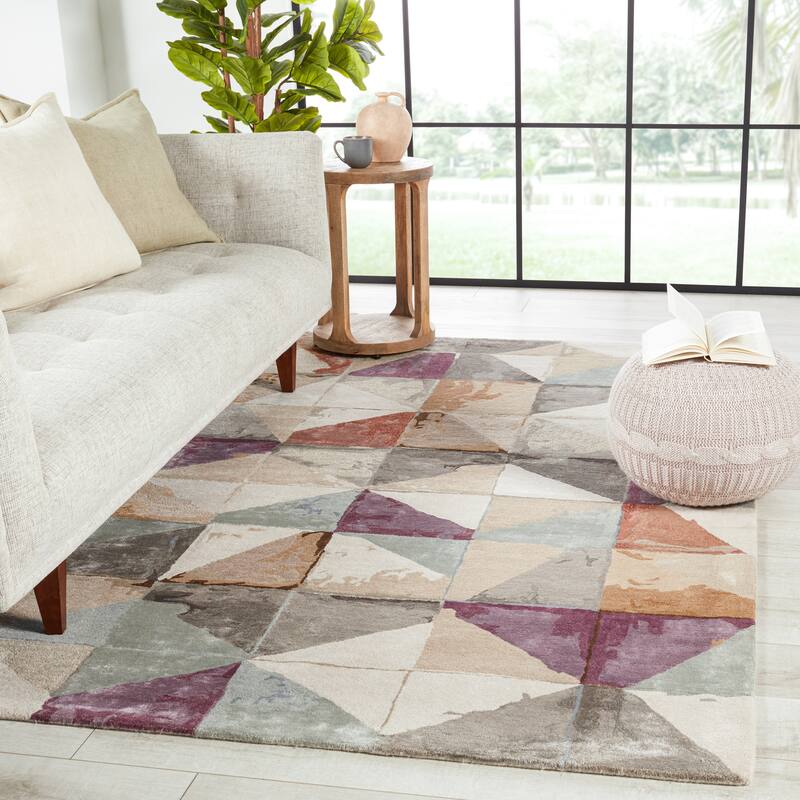 Ruban Handmade Geometric Purple/ Beige Area Rug