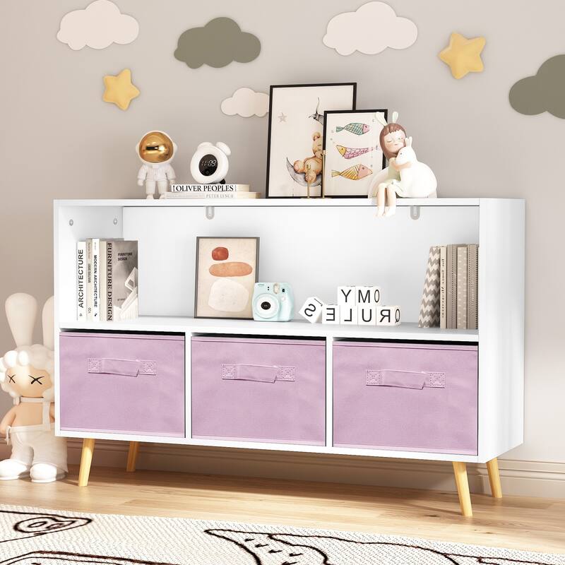 Kids bookcase,Book Display,Toy Storage Cabinet with Collapsible Fabric Drawers