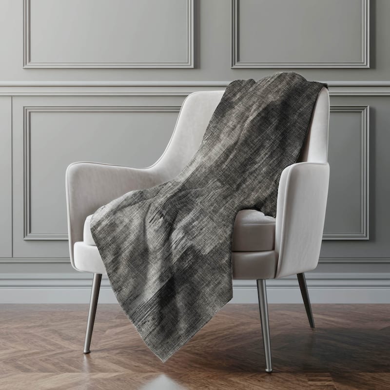 Premium Machine Washable Modern Brushstroke Sherpa Throw Blanket - Gray - 4'2" x 5'10"