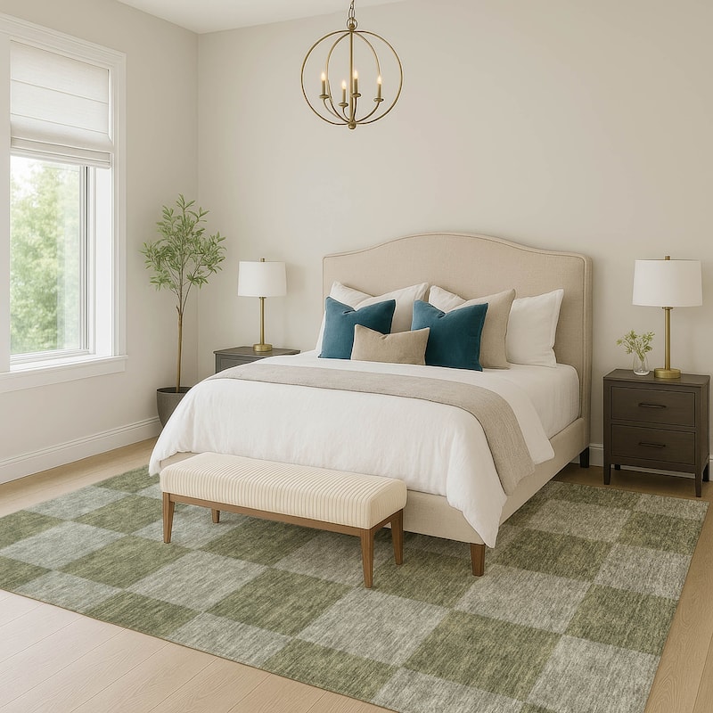 Machine Washable Indoor/ Outdoor Modern Checker Chantille Rug