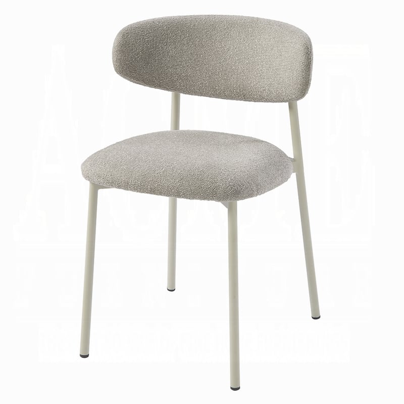 Sinra Side Dining Chair Set of 2, Light Gray Fabric, White Metal Frame