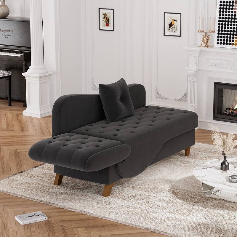 Ouyessir Upholstered Storage Chaise Lounge Chair with Left Armrest & Lumbar Pillow