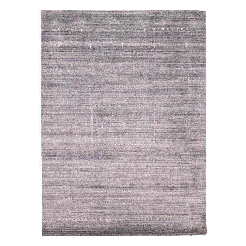 ECARPETGALLERY Hand Loomed Indo Gabbeh Grey Viscose, Wool Rug - 5'6 x 7'6