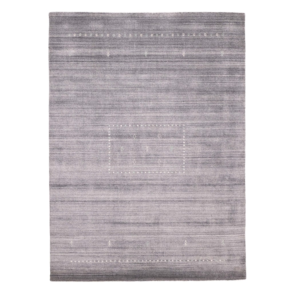 ECARPETGALLERY Hand Loomed Indo Gabbeh Grey Viscose, Wool Rug - 5'6 x 7'6