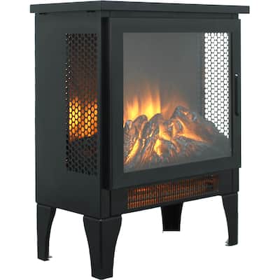 15" Portable 3D Flame Electric Fireplace Stove, 1400W Infrared Heater with Overheat Protection and Three-Sided View.