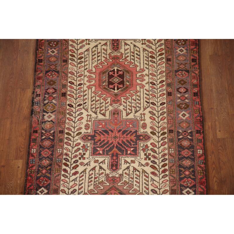Geometric Heriz Persian Vintage Runner Rug Handmade Wool Carpet - 3'1"x 10'8"