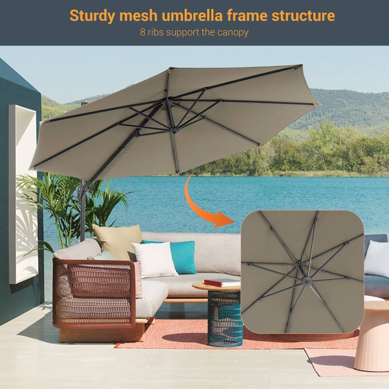LIVOOSUN 11FT Cantilever Patio Umbrella 240g Solution-Dyed Fabric