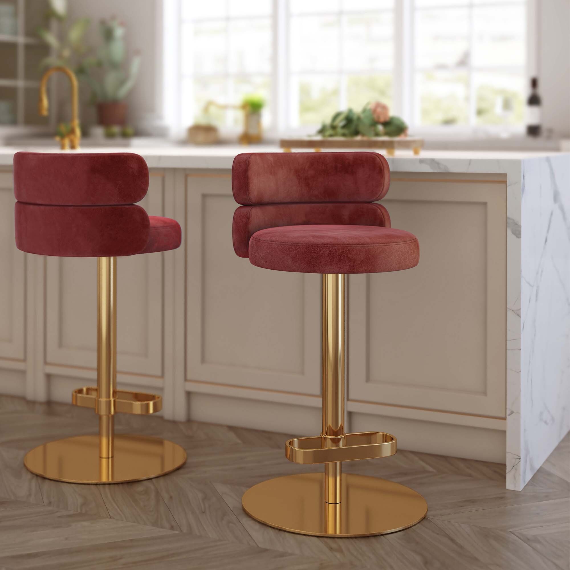 Modern Velvet Bar stool with Height Adjustable and Swivel