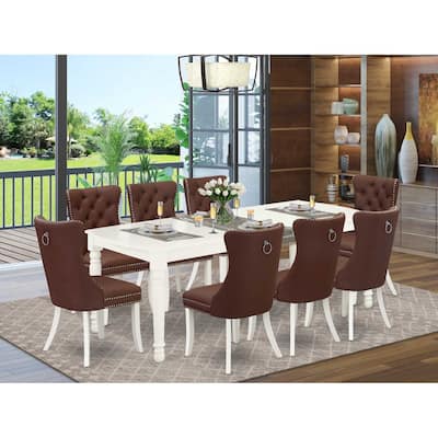 Rectangle Dining Table Set with 8 Chairs - Linen White Kitchen Table & Parson Chairs