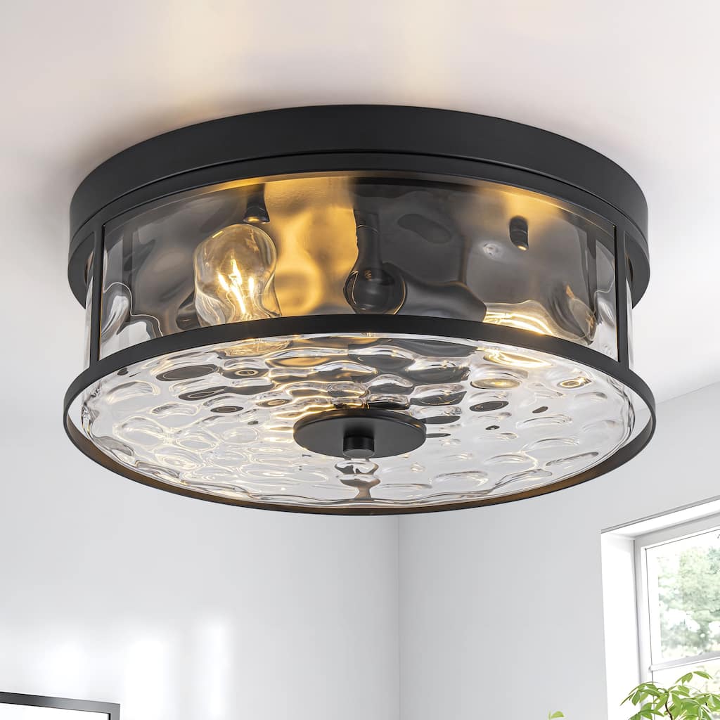 Starsky 3-Light Modern Clear Hammered Glass / Seeded Glass Flush Mount