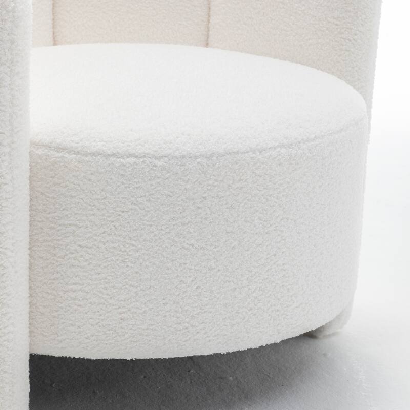 SEYNAR Modern Glam Teddy Fabric Upholstered Round Accent Chair with Flower Shaped Back Design