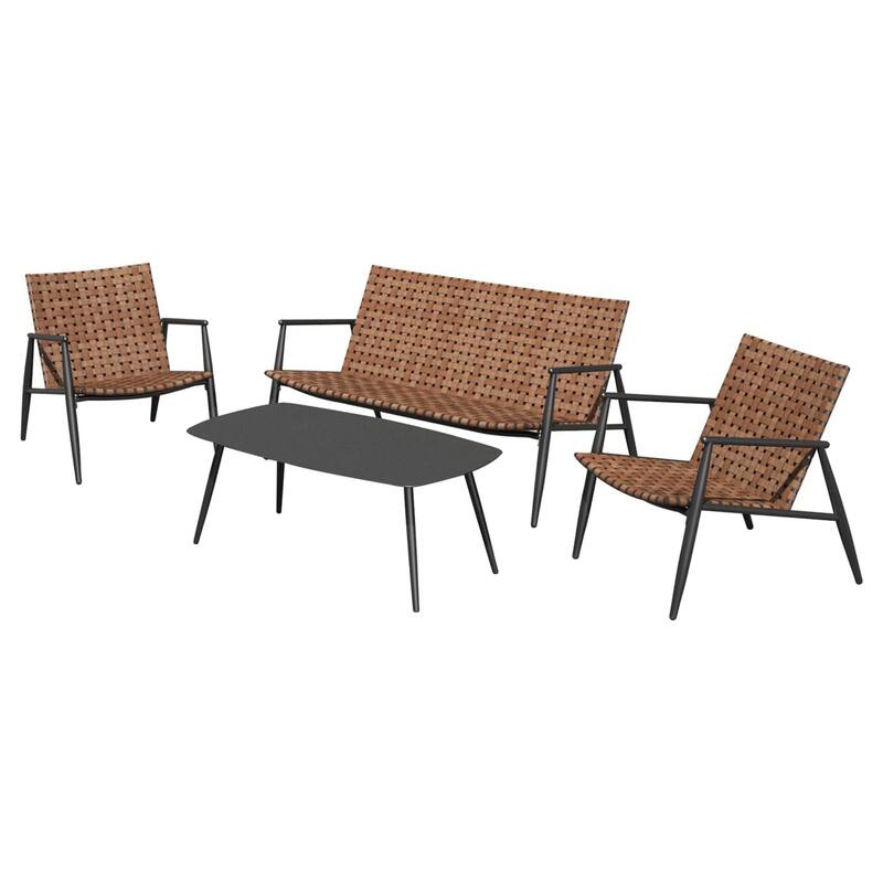 4 Pieces Outdoor Wicker Sofa Set with Coffee Table