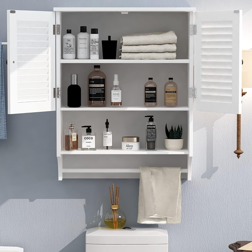 Medicine Cabinet with Towel Bar Bathroom Wall Cabinet Storage Cabinet White 8.9 D x 23.6 W x 29.3 H On Sale Bed Bath Beyond 39643961