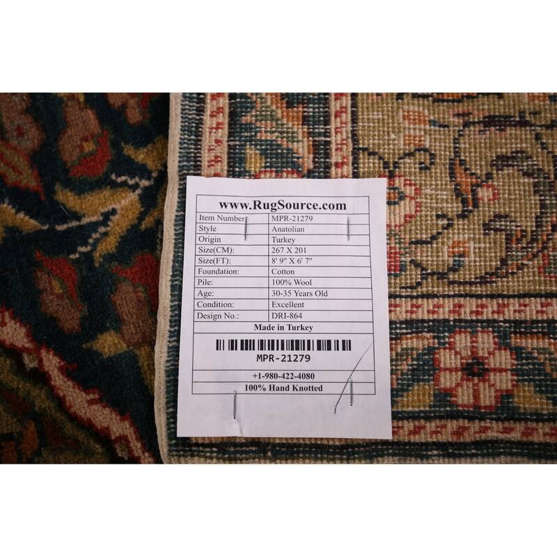 Vegetable Dye Anatolian Turkish Vintage Rug Handmade Blue Wool Carpet - 6'7" X 8'9"