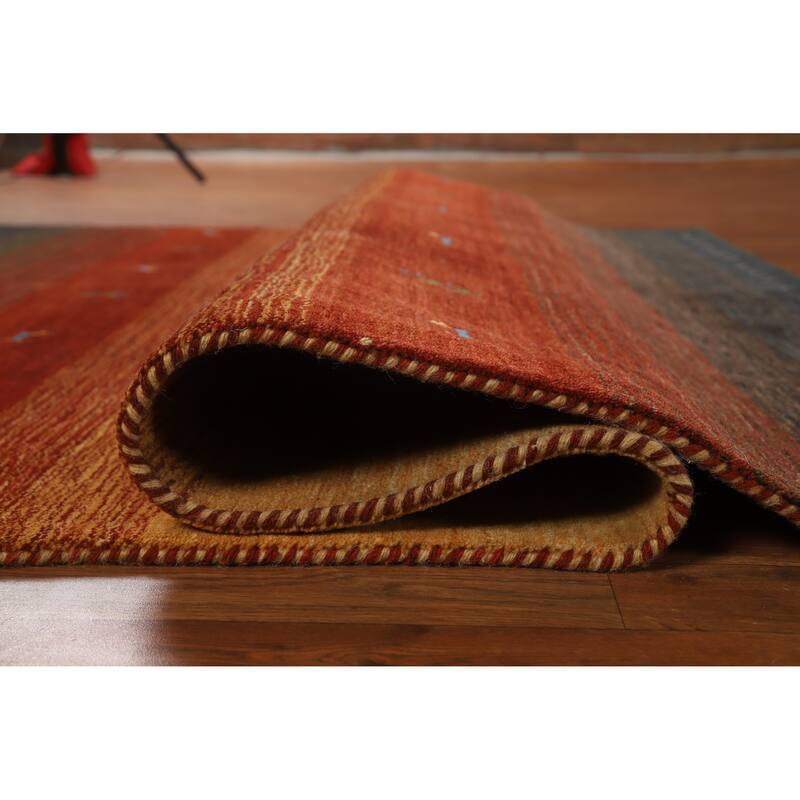 Hand Knotted Oriental 100% Wool Carpet Tribal Stripe Multi-Colored Gabbeh Area Rug - 7' 6'' X 5' 4''