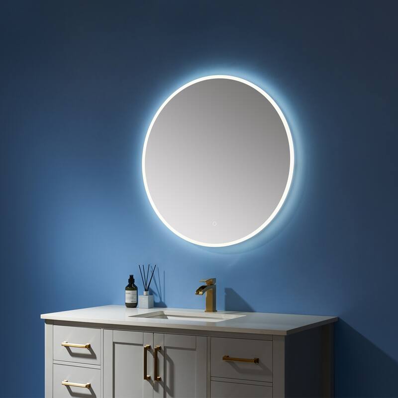 32''Modern & Contemporary Frameless Lighted Round Bathroom Mirror - Glass