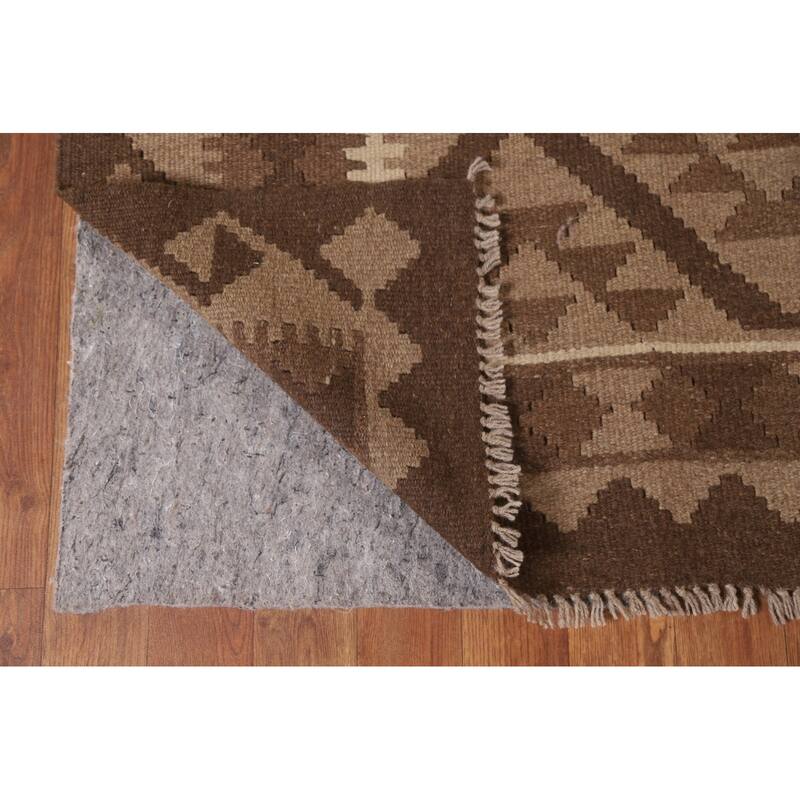 Hand Woven Oriental 100% Wool Carpet Southwestern Geometric Brown Kilim Area Rug - 9' 7'' X 6' 9''