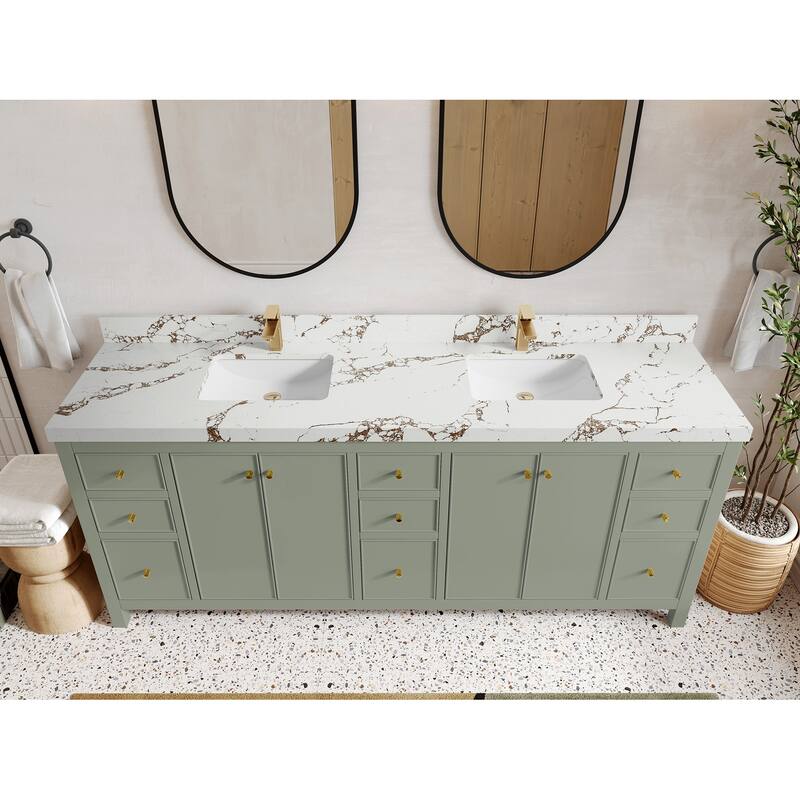 Willow Collections 84 in. W x 22 in. D Chicago Double Bowl Sink Bathroom Vanity with Countertop - 2"Viola Brown - Evergreen