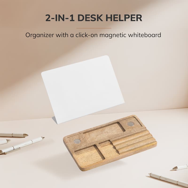 Jani Wooden Desk Organizer with Magnetic Whiteboard - Solid Wood, Hidden Storage & Anti-Skid Base for Home, Office & Workspaces
